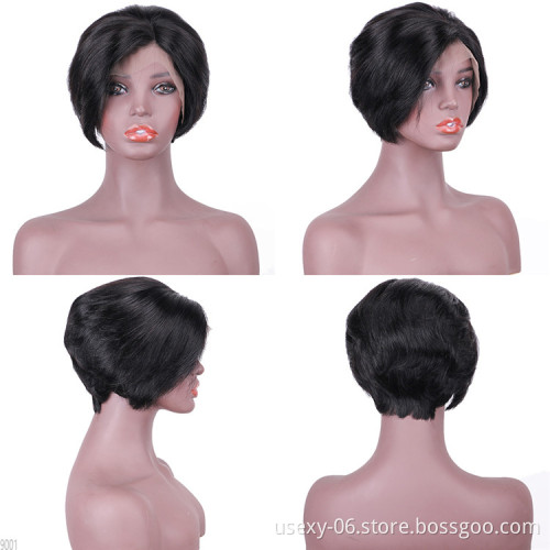 Top quality short straight human hair lace front bob wigs pixie cut virgin hair wig human hair toupee